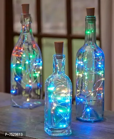 Bottle Lights with Cork, Mini Copper Wire, 20 LED Coin Cell Operated String Decorative Fairy Lights - Pack of 3 (Multicolor)