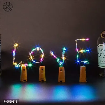Bottle Lights with Cork, Mini Copper Wire, 20 LED Coin Cell Operated String Decorative Fairy Lights - Pack of 4 (Multicolor)-thumb0