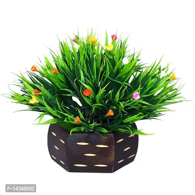 Artificial Wheat Grass Flowers Plants With Polished Wooden Pot for Home  Office-thumb0