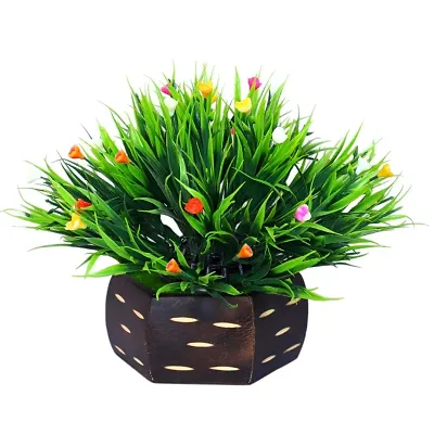 Artificial Wheat Grass Flowers Plants With Polished Wooden Pot for Home  Office