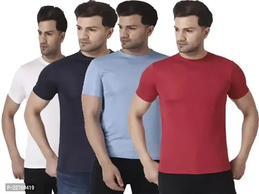 PURPLEHUEZ Solid Men Round Neck T-Shirt- Pack of 4