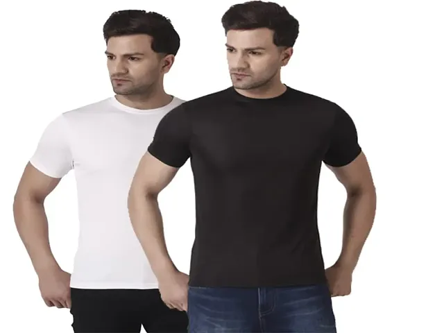 PURPLEHUEZ Solid Men Round Neck T-Shirt (Pack of 2)