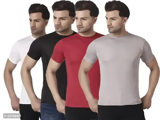 PURPLEHUEZ Solid Men Round Neck T-Shirt- Pack of 4