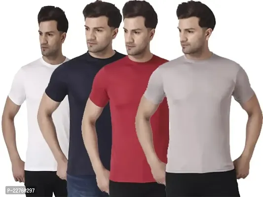 PURPLEHUEZ Solid Men Round Neck T-Shirt- Pack of 4-thumb0