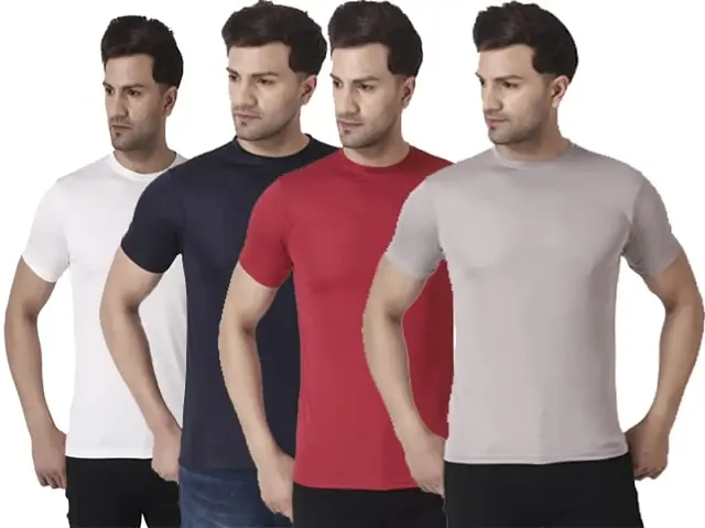 PURPLEHUEZ Solid Men Round Neck T-Shirt- Pack of 4