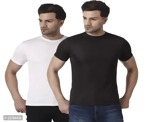 PURPLEHUEZ Solid Men Round Neck T-Shirt (Color WhiteBlack,Size XL)-Pack of 2-thumb0