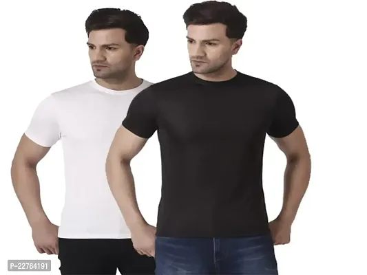 PURPLEHUEZ Solid Men Round Neck T-Shirt (Color WhiteBlack,Size M)-Pack of 2-thumb0