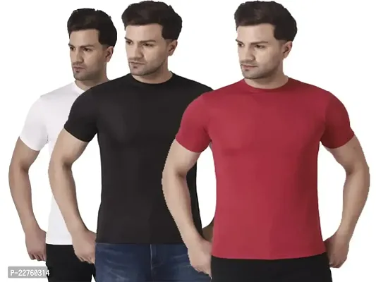 PURPLEHUEZ Solid Men Round Neck T-Shirt - Pack of 3-thumb0