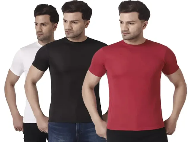 PURPLEHUEZ Solid Men Round Neck T-Shirt- Pack of 4