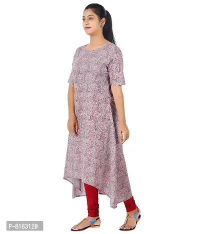 KYDA Beautiful Pink Floral Printed high Low Kurta for Women | Cotton Kurta for Ladies-thumb5