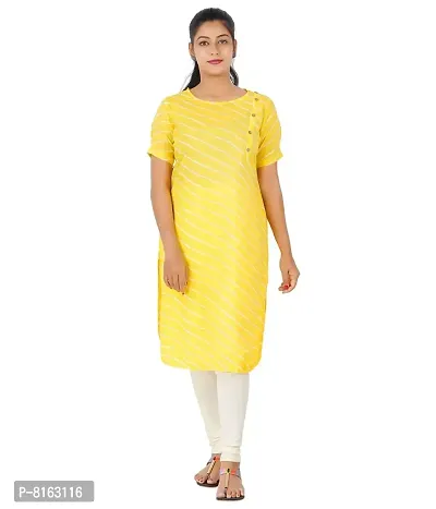 KYDA Cotton Pleated Straight Cut Yellow Color Looks Beautiful and stunnig Cotton Kurta for Ladies-thumb0