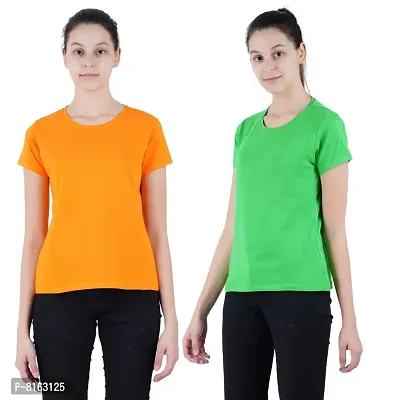 KYDA Women?s Super Soft Lycra T Shirt | Cotton and Spandex Material T-Shirt Combo for Women | Multicolor (Pack of 2)-thumb0