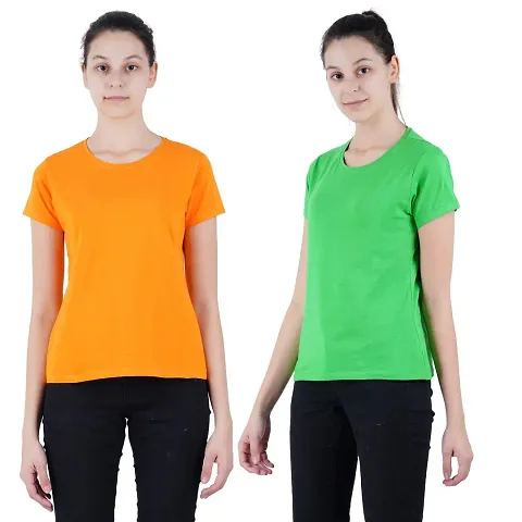 KYDA Women?s Super Soft Lycra T Shirt | Cotton and Spandex Material T-Shirt Combo for Women | Multicolor (Pack of 2)