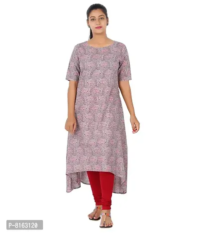 KYDA Beautiful Pink Floral Printed high Low Kurta for Women | Cotton Kurta for Ladies-thumb0