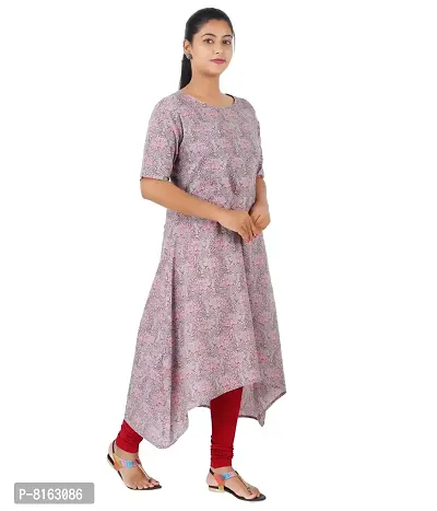 Hovom Cotton Floral Printed High Low Kurta-thumb3