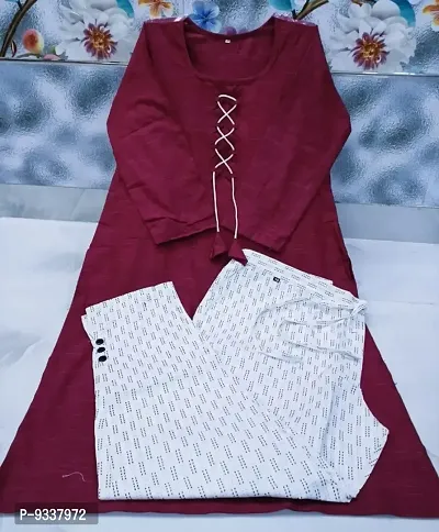 Khadi Cotton Red Kurti With Pants set For women Wearable On Every Occasion Like Weddings, Festivals, Functions, Daily Purpose Etc.