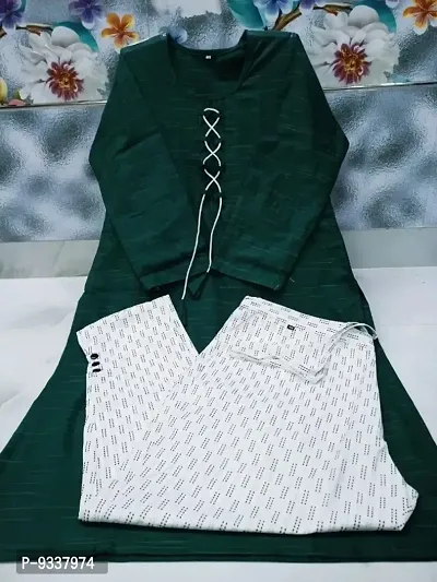 Khadi Cotton Green Kurti With Pants set For women Wearable On Every Occasion Like Weddings, Festivals, Functions, Daily Purpose Etc.-thumb0