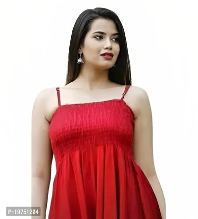 Captain Ayan Women's Sleeveless Fully Stitched Plain and Solid Gown Dress with Ankle Length and Square Neck Stylish(CL4-Red-XS)-thumb2