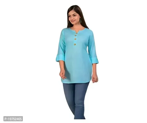 Captain Ayan Women's Casual Rayon Pattern Top with Front Button Design Stylish Casual Wear Top (KT1-SKY-XXL)-thumb0