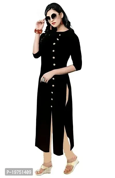 Captain Ayan Pure Rayon 3/4 Sleeve Trending Straight Kurtis Design for Women(SB1-Black-M)-thumb2