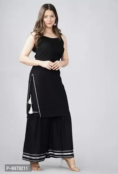 MagicBird Lace Kurti With Side Tassel(BLACK)