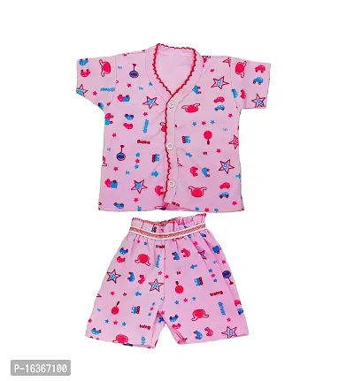 Akido Multicolor Front Open Half-Sleeve Cotton Vest and Shorts Set For Newborn Baby Boys  Girls