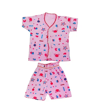 Akido Multicolor Front Open Half-Sleeve Cotton Vest and Shorts Set For Newborn Baby Boys & Girls