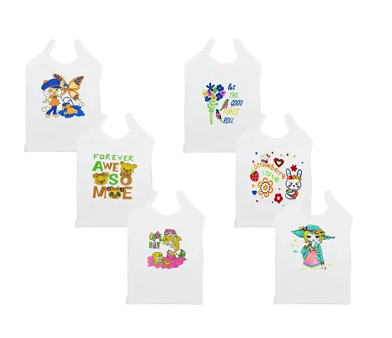 Akido Multicolor Cotton Vest/Slips/Sando Cartoon Printed for Baby Girls
