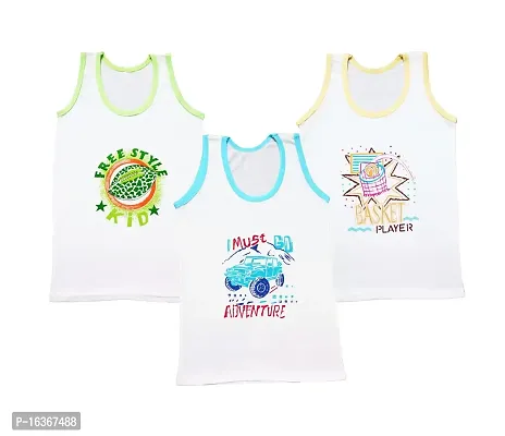 Akido Regular Fit Sleeveless Cotton Vest Cartoon Printed Combo of 3 for Baby Boys