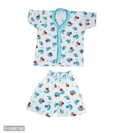 Akido Regular Fit Cotton Printed Half Sleeve Front Open Vest and Shorts Set For NewBorn Baby Boys  Girls