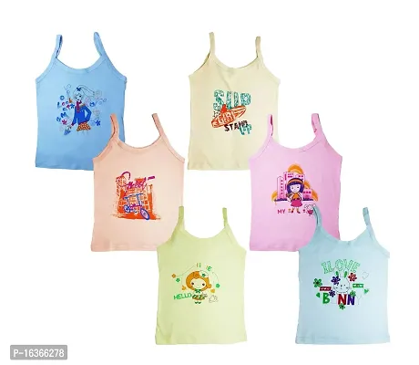 Akido Multicolor Cotton Vest/Slips/Sando Cartoon Printed for Baby Girls-thumb0