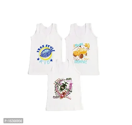 Akido Regular Fit Sleeveless Cotton Vest Cartoon Printed Combo of 3 for Baby Boys-thumb0