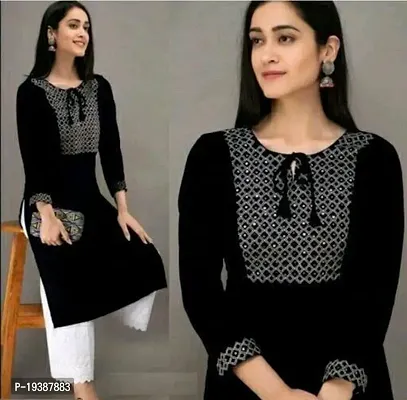 Reliable Black Embroidered Rayon Kurta For Women