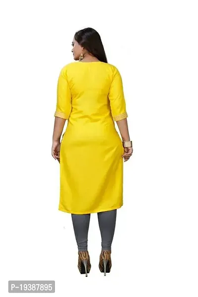 Reliable Yellow Embroidered Rayon Kurta For Women-thumb2