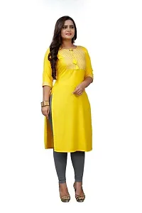 Reliable Yellow Embroidered Rayon Kurta For Women-thumb2