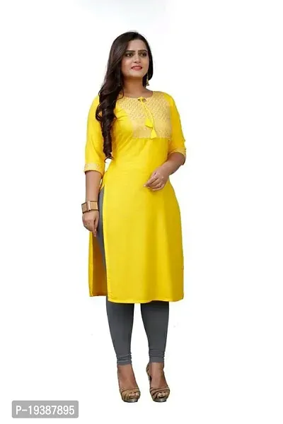 Reliable Yellow Embroidered Rayon Kurta For Women-thumb3