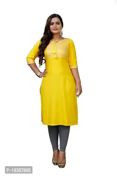 Reliable Yellow Embroidered Rayon Kurta For Women-thumb0