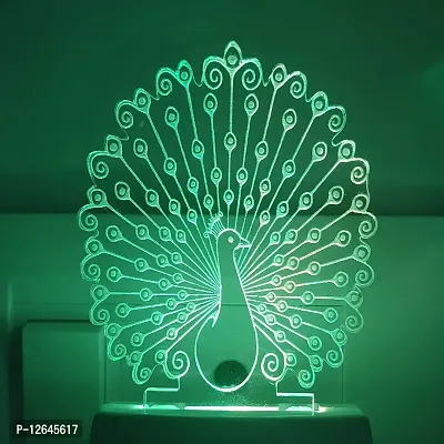 ONFLOW Peacock Acrylic 3D Illusion Night Lamp Comes with 7 Auto Changing Colours (12X7 cm, Multicolour)