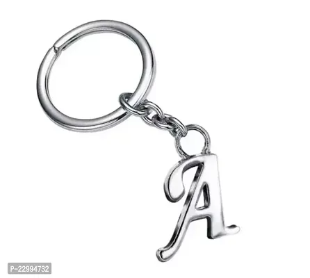 Alphabet Letter A Metal Keychain (Silver)-thumb0