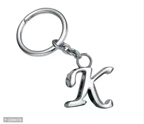 Alphabet Letter K Metal Keychain (Silver)-thumb0