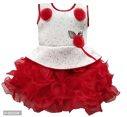 Red Net Flower Patch Work Frock For Girls