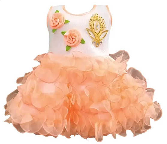 Net Flower Patch Design Frock For Girls