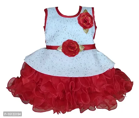 Maruf Dresses Selfdesign Baby Girl's Party Foam Dress/Frock (9-12 Months, Red)-thumb0