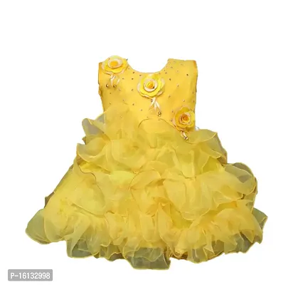 Maruf Dresses Floral Desing Baby Girl?s Party Dress/Frock Yellow