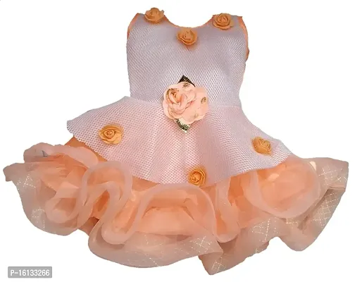 Maruf Dresses Sagar 4025 Baby Girls Selfdesign Round Neck Net Dress (Peach, 9 to 12 Months)-thumb0