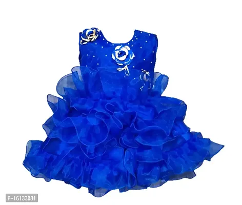 Maruf Dresses Floral Desing Baby Girl?s Party Dress/Frock Royal Blue-thumb0