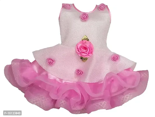 Maruf Dresses Sagar 4025 Baby Girls Selfdesign Round Neck Net Dress (Pink  Silver, 12 to 18 Months)-thumb0