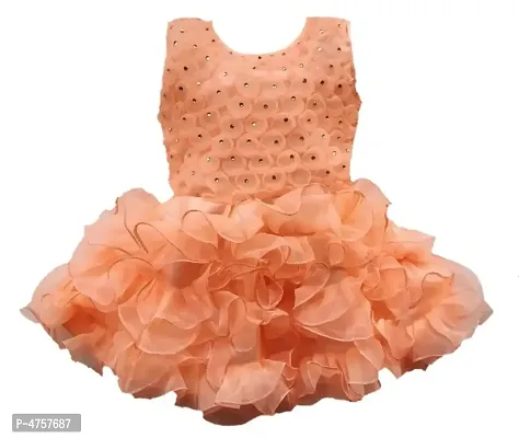 Peach Net Dress for Girls-thumb0