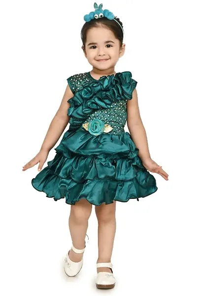 Partywear Floral Applique Frock for Girls