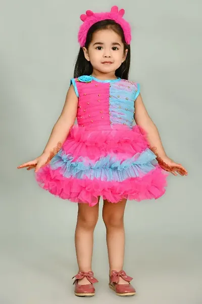 Classic Net Embellished Dress for Kids Girls